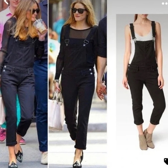PAIGE Denim - PAIGE Sierra High Waist Denim Overalls Vintage Black 24 ASO Olivia Palermo